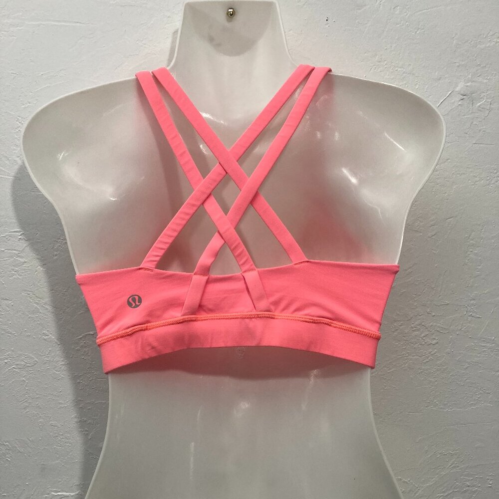 Lululemon Women’s Size 6 Energy Bra Long Line Neon Orange Sports Bra Crossback - Picture 2 of 10